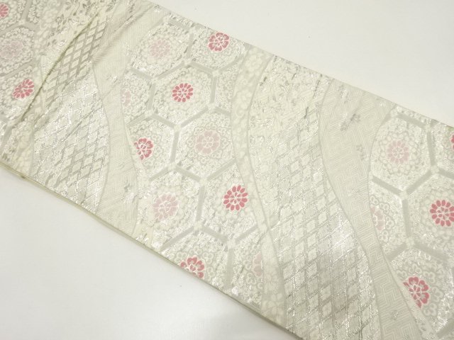 JAPANESE KIMONO / ANTIQUE FUKURO OBI / SILK / WOVEN FLORAL KIKKO 